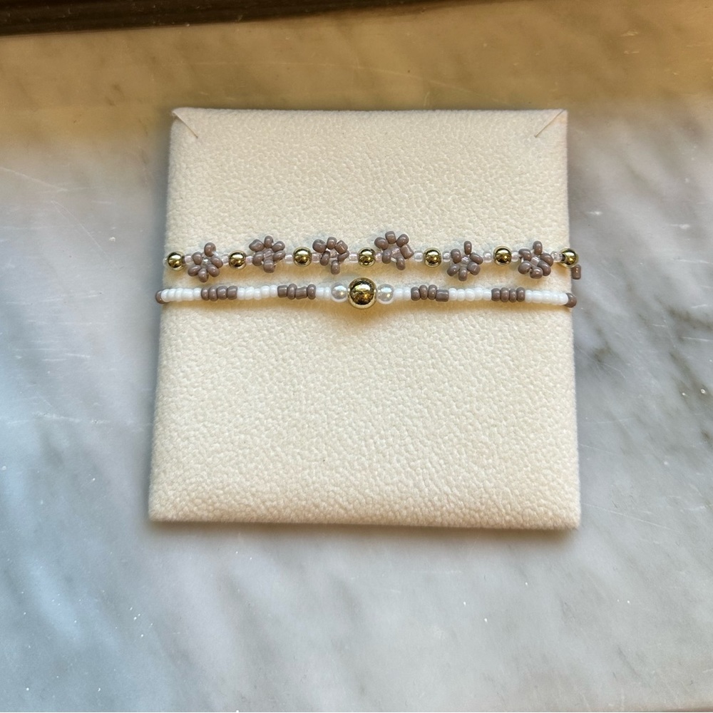 2 Handmade Flower Bead Bracelets